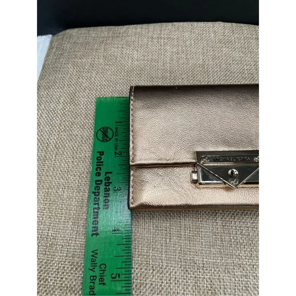 New Michael Kors Cece Small Pale Gold Leather Wallet Card Case